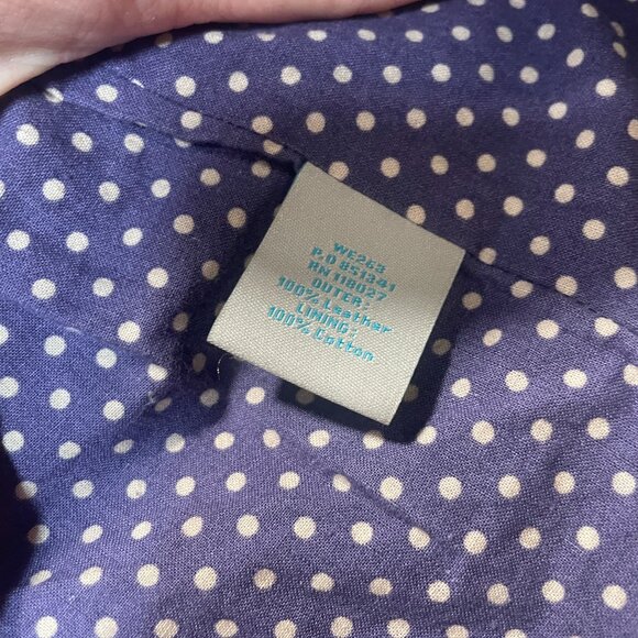 Boden Brown Leather Jacket Size 4 with Purple Polka Dot Lining - Picture 6 of 7